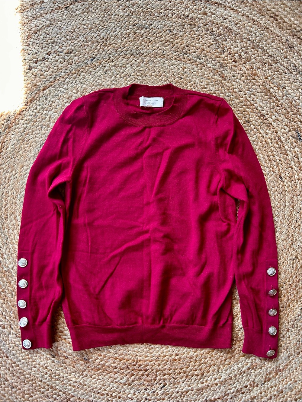 Sézane Burgundy Wool Crewneck Sweater – Size S